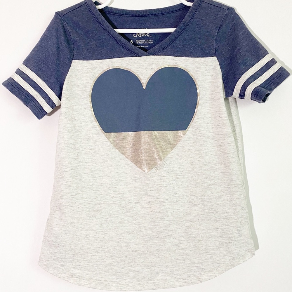Justice Gray + Blue Heart Graphic Tee